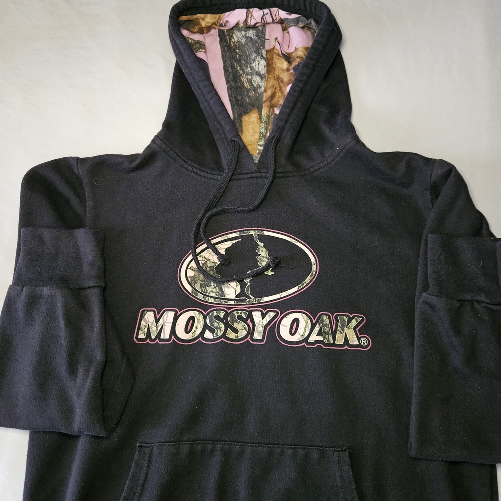 Mossy Oak Black Hoodie with Pink Camo Accents
